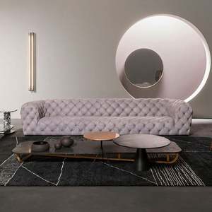 Glam Suede Canape De Salon Sofá De Terciopelo Contemporáneo Sala Mueble Moderno Lujo Chesterfield Tufted Sofá De Tres Plazas - Product Image 2