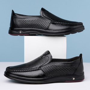 Chaussures bateau pour hommes en cuir véritable, à enfiler, bout rond, respirantes, décontractées d'été, semelle extérieure en caoutchouc, semelle intermédiaire en EVA - Product Image 3