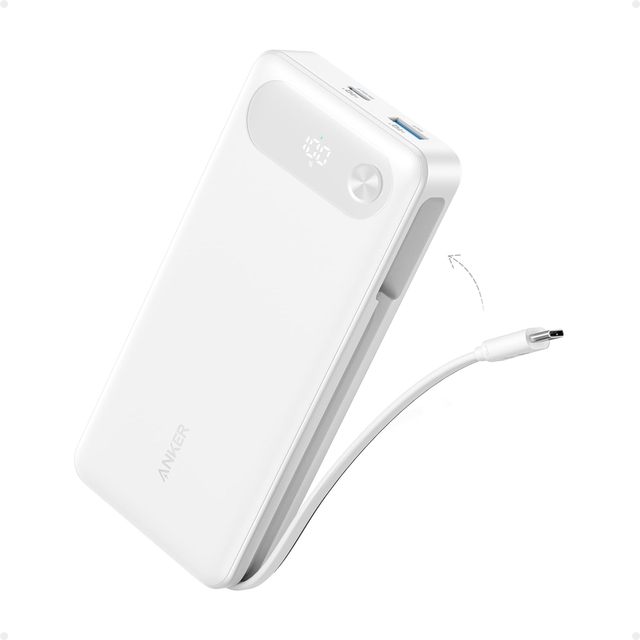 Anker Power Bank 20,000mAh with Built-in Usb-c Cable Portable Charger 87W Max Fast Charging Battery Pack 2 Usb-c 1 Usb-a Output