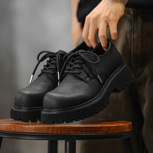 Nouvelles Chaussures Derby pour Hommes, Style Parisien, à Talon Épais et Rehaussant, en Cuir Noir, Style Preppy Britannique, Haut de Gamme, Tendance, pour le Campus - Product Image 2