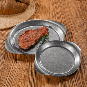 Plateau rétro en acier inoxydable à double anse, assiette à pâtes, couleur unie, plateaux de service pour café et thé d'hôtel - Product Image 2