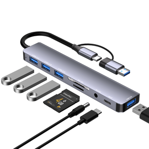 Buena calidad de aleación de aluminio USB C a 8 en 1 USB 3,0 + 2,0 lector de tarjetas + Audio USB C HUB de transferencia de datos - Product Image 1
