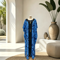 Robe longue d'été en coton pour femme africaine, style kaftan, imprimé tie-dye, à capuche, avec pompons dorés et bande centrale noire, grande taille, pour les vacances