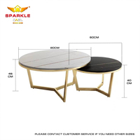 Table basse moderne SPARKLE en acier inoxydable doré avec plateau en pierre artificielle ronde pour salon, meubles de maison