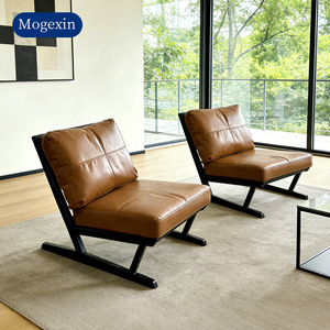 Sillón de Estilo Moderno de Mediados de Siglo, Tapizado en Cuero Sintético, con Estructura de Madera Maciza para Sala de Estar - Product Image 1