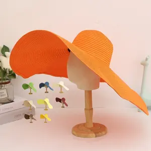 Sombreros de paja de papel para mujer, sombreros de paja de verano, elegantes, tejidos, plegables, de gran tamaño, para playa