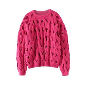 Pull décontracté pour femme en maille <span class=keywords><strong>ajourée</strong></span> à col rond avec logo frontal, haute densité de fibres (GSM élevé) - Product Image 4