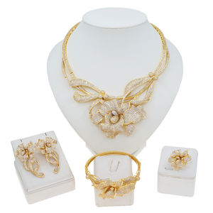 Zhuerrui高品質24KゴールドメッキジュエリーセットドバイダイヤモンドモダンゴージャスフラワーシェイプペンダントリングブレスレットHZ24007217 - Product Image 5