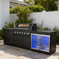 Meuble de cuisine extérieur moderne haut de gamme en acier inoxydable pour camping-car, avec îlot, barbecue, rangement et comptoir