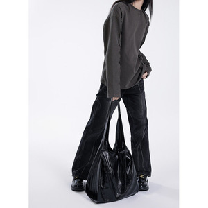 Soft <b>Large</b> Capacity Black Leather Tote <b>Bag</b> Minimalist Oversized Hobo Underarm Shoulder <b>Bag</b> Niche Casual Women Daily <b>Work</b> Handbag - Product Image 5