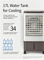 Mini Enfriador de Aire Evaporativo Eléctrico Portátil, 3 Velocidades, Temporizador de 15 Horas, Oscilación de 90°, Bajo Nivel de Ruido, Ahorro de Energía, para Hogar, Hotel, Exteriores