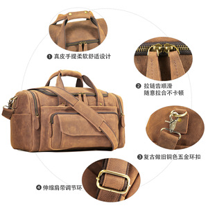 Dujiang Genuine Leather Travel Duffel <b>Bag</b> 20L <b>Large</b> Capacity Men's <b>Shoulder</b> <b>Bag</b> For Leisure Travel - Product Image 3