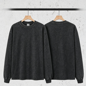 Custom Wash Vintage Sweatshirts <b>Men</b> Heavy Cotton Blank Oversized <b>Long</b> Sleeve Pullover Streetwear Acid Wash <b>T</b> <b>Shirt</b> TKAN9146 - Product Image 1