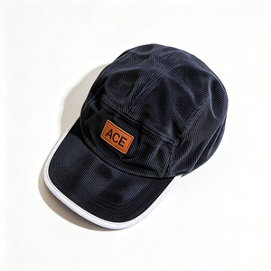 Gorra de Pana de 5 Paneles OEM de Fábrica, Estilo Campamento, Sin Estructura, Visera Curva, Logotipo de Parche de Cuero Personalizado, Ribete Blanco, Gorra de Pana Vintage - Product Image 6