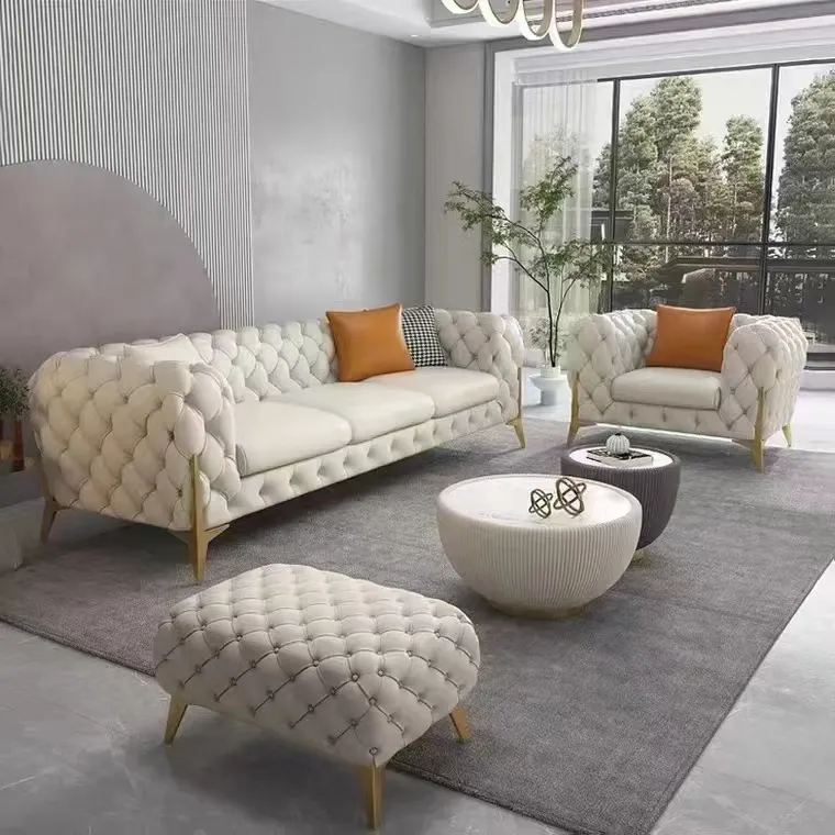 Juego de sofás de cuero para sala de estar de lujo moderno