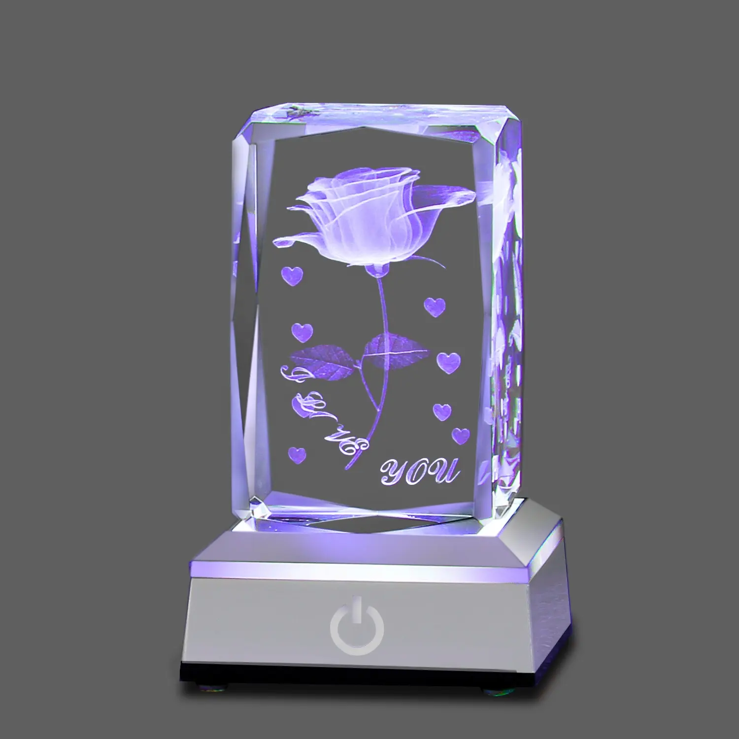 Amazon Hot Rose Engraving Block With Base/crystal Cube/Light Glass Led 3d Laser Crystal For Christmas