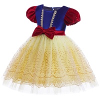 Robe en velours crochetée pour filles avec manches bouffantes élégantes, robe de princesse Blanche-Neige, robe en maille Lolita pour enfants, mélange de coton