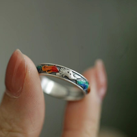 Bague ouverte tendance ethnique contemporaine en émail coloré, motif renard à neuf queues, style rétro vieilli
