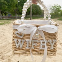 Boho mariée sac de plage sac de mariée sac de douche nuptiale perle mariée/mrs rotin tissé panier mariage enterrement de vie de jeune fille décorations