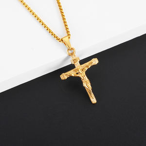 Impermeable Cruz Jesús colgante collar 18K PVD oro plata cristiana joyería religiosa hombres Acero inoxidable crucifijo collar - Product Image 2