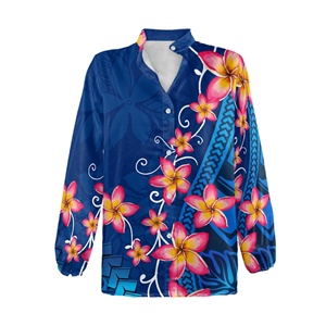 Chemisier personnalisé de style polynésien pour femme, col en V, chemise décontractée à manches longues, imprimé tropical hawaïen, hauts habillés d'été - Product Image 5