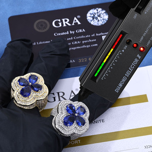 Wholesale GRA VVS Blue Moissanite Flower <b>Ring</b> 925 Sterling Silver <b>Iced</b> Out Floral Cluster Hip Hop <b>Rings</b> Pass Diamond Tester - Product Image 3