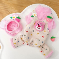 Ensemble de combinaison 2 pièces pour chien rose Kawaii, motif ours fraise, avec capuche à oreilles d'ours détachable et anneau en D