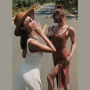 2022 women summer high quality sexy women's dress square collar bodycon white slit ladies party dresses