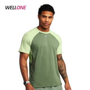 Manica Raglan 2 colori 95% in poliestere 5% Spandex Sport GYM asciugatura rapida umidità Custom Logo del marchio da uomo T-Shirt girocollo - Product Image 1