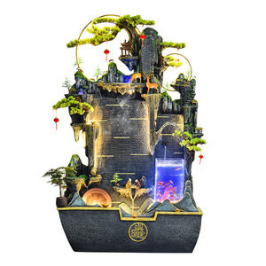 Fontaine murale d'intérieur sur pied avec aquarium et circulation d'eau, paysage porte-bonheur, décoration de salon, humidificateur - Product Image 5