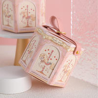 Boîte à cadeaux en papier en stock, boîte à bonbons carrousel pour baby shower, fête d'anniversaire, mariage, boîte à cadeaux avec poignée en PU