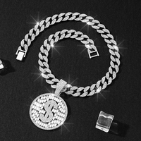 Colgante de dólar $ de cristal ostentoso con gargantilla de cadena de eslabones cubanos de aleación de 1533 de ancho para hombres