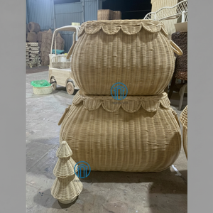 ตะกร้าหวายสานมือพร้อมฝาปิดตะกร้าใส่เสื้อผ้าหวายจาก100% ทำจากเส้นใยพืชธรรมชาติผลิตในเวียดนาม - Product Image 1