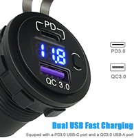 DC 12V 24V prise USB moniteur de tension LED numérique double PD QC3.0 chargeur USB de voiture avec interrupteur pour bateau marin