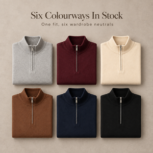 Maglione da Uomo con Zip a un Quarto e Logo Personalizzato, in Misto Lana e Cashmere, Collo Alto, Caldo per l'Inverno, Pullover Business Casual, Maglieria all'Ingrosso - Product Image 1