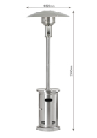 Chauffe-terrasse extérieur moderne en acier inoxydable, chauffage au gaz en forme de pyramide avec flamme
