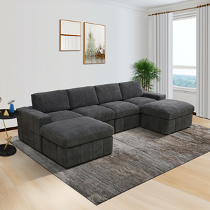 Canapé <span class=keywords><strong>convertible</strong></span> en microfibre moderne gris foncé en forme de L pour salon, usage domestique, avec chaise longue droite, mobilier complet - Product Image 3