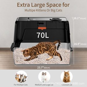 Caixa de Areia para Gatos em Aço Inoxidável Durável, Elétrica, Desodorizante, Totalmente Fechada, Ultra Grande <span class=keywords><strong>70L</strong></span> 60x40x38cm - Product Image 2