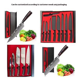 طقم سكاكين مطبخ مخصص مكون من 10 قطع، طقم سكاكين مطبخ دمشقي من الفولاذ المقاوم للصدأ 4Cr13 مع مقبض خشبي ملون، سكاكين حادة للاستخدام الاحترافي - Product Image 3