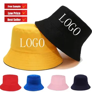Sombrero de pescador Reversible de algodón para niños y adultos, Logo de diseño bordado personalizado, Panamá, para primavera y verano, venta al por mayor