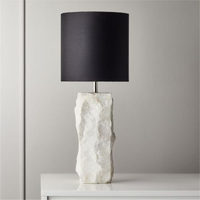 Lampe de table en marbre moderne, décoration Wabi Sabi pour hôtel de luxe, base en pierre naturelle brute blanche, abat-jour en tissu noir, lampe de table en marbre brut