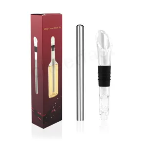 Chiller Stick Bar Accessory 3-in-1 Stainless Steel Metal Wine Bottle Cooling Rod Chiller Wine Cooler Stick With Stopper And Aerating Pourer