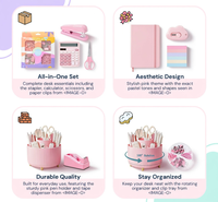 Ensemble d'organisateurs de bureau en plastique rose personnalisé, kit d'accessoires de papeterie esthétiques, distributeur de ruban adhésif, agrafeuse, ciseaux, calculatrice, pour étudiants