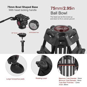 Trípode de aleación de aluminio para videocámara de alta resistencia con cabezal de arrastre fluido diseñado para cámara <span class=keywords><strong>DSLR</strong></span>/SLR - Product Image 5