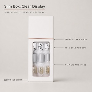 Boîte cadeau personnalisée en carton mat blanc, à couvercle coulissant, deux pièces, avec fenêtre frontale et ligne dorée rose pour capsules d'<span class=keywords><strong>ongles</strong></span>, vente en gros - Product Image 3