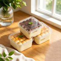 Petite boîte d'emballage carrée transparente jetable pour tiramisu, mousse, dessert, gâteau à la crème populaire, recyclable, usage alimentaire industriel