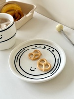 Ensemble tasse à café et soucoupe en céramique style coréen avec visage souriant mignon, tasse à cappuccino créative pour cadeau de café, vente en gros