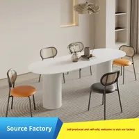 Table à manger rectangulaire en marbre et bois couleur crème, style moderne minimaliste nordique Wabi-Sabi, mobilier multifonctionnel pour la maison