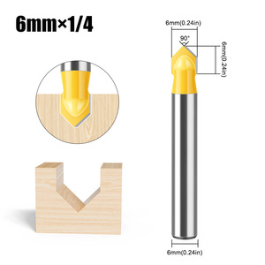 <span class=keywords><strong>1</strong></span>/4 6mm Vástago Carburo V Ranurado Carpintería <span class=keywords><strong>Router</strong></span> Bits Cortador de molino de madera con 90 grados <span class=keywords><strong>1</strong></span>/4 3/<span class=keywords><strong>8</strong></span> <span class=keywords><strong>1</strong></span>/2 Pulgadas Diámetro de corte - Product Image 5