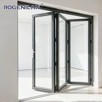 Porte pliante en verre trempé en aluminium sur mesure de l'usine Rogenilan, porte de patio à double vitrage extérieur à 3 panneaux, portes accordéon
